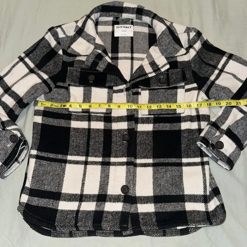 Old‎ Navy Plaid Textured Shacket for Girls Size Large (10/12) Black & White